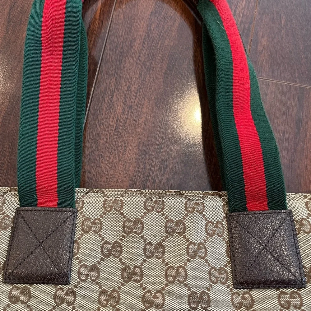 Authentic Gucci Web Canvas GG Diaper Bag Tote Handbag Red Green